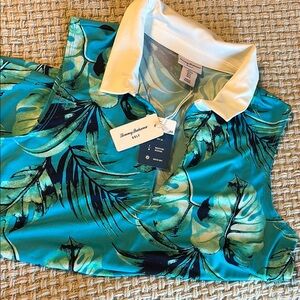 Tommy Bahama Teal Leaf Print Polo NWT